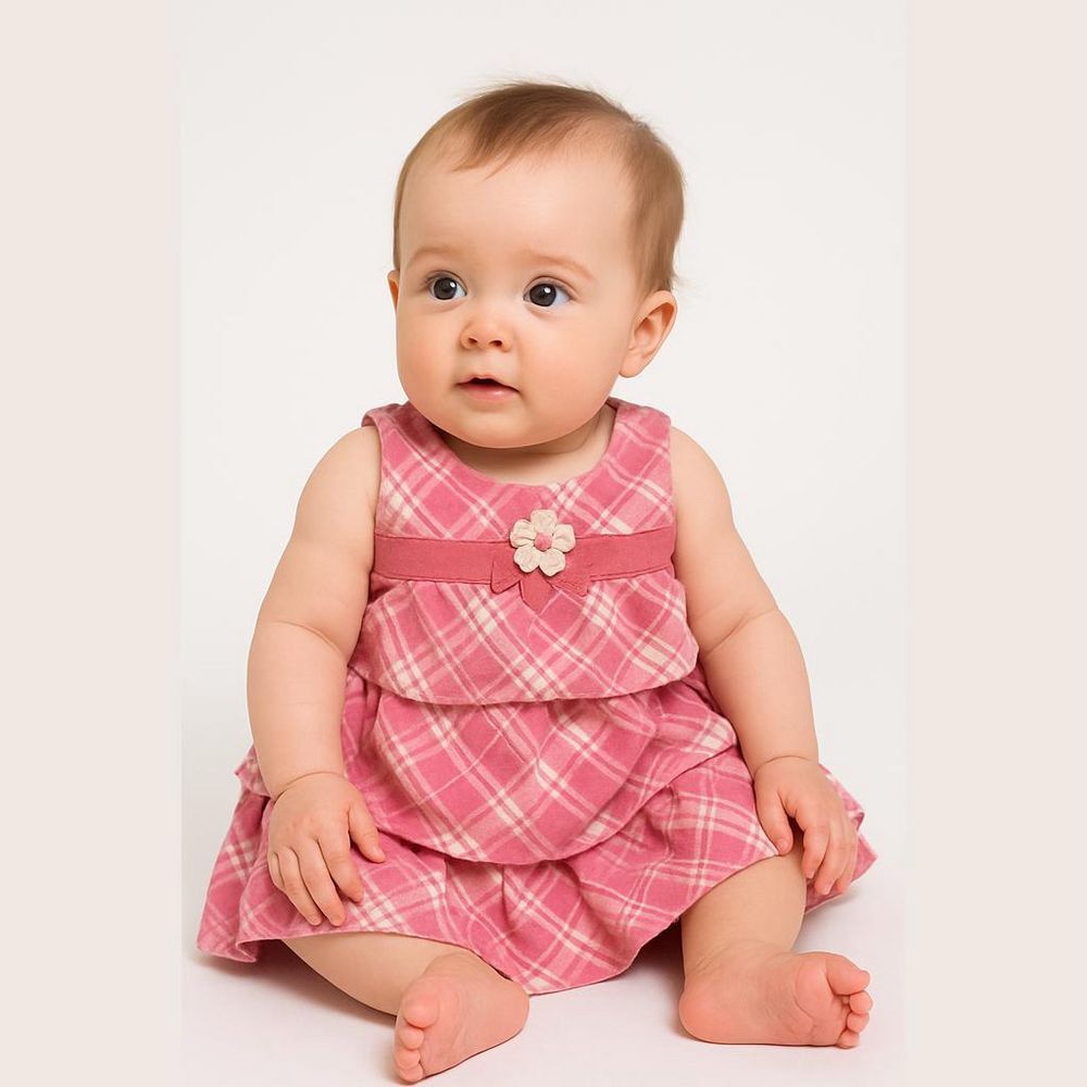 Gymboree Baby Pink Plaid Ruffle Dress 18-24M Flower Accent